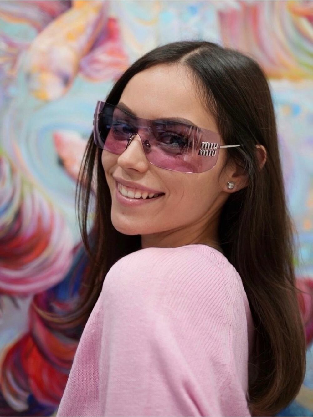 New Miu Miu MUB53S 1BC70Y Pink Rimless Shield Sunglasses Authentic